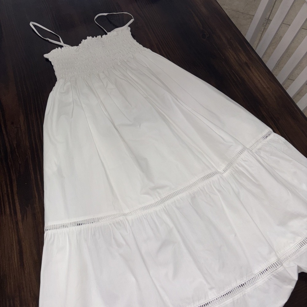 OPT Anthropologie White Lined Midi Sz Medium 100% Cotton Sundress Summer
